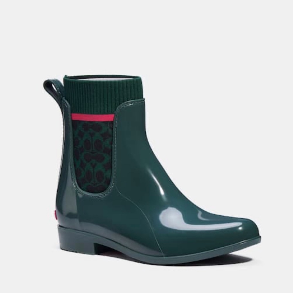 Green and Pink Coach Rain Boot